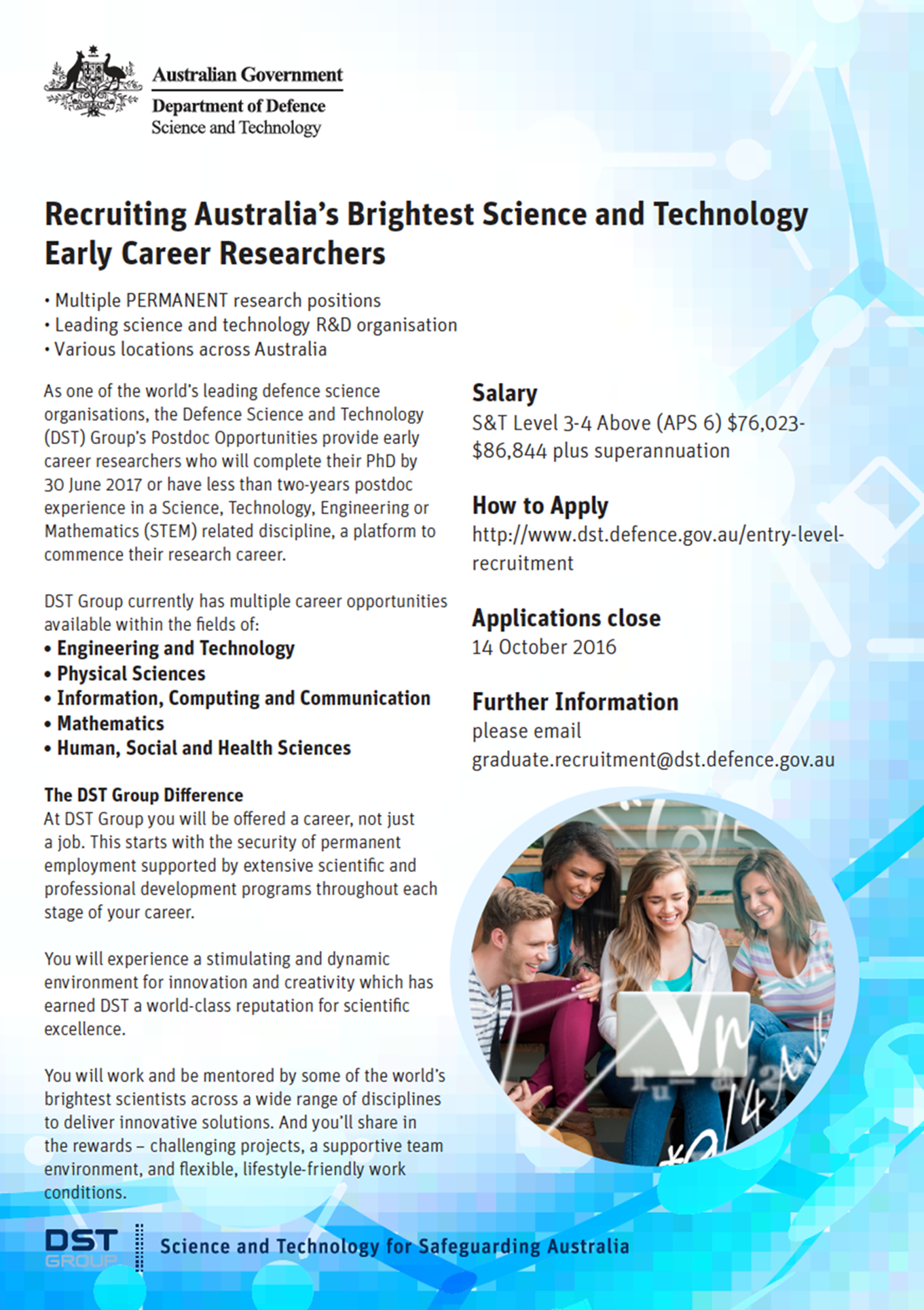 Recruiting Australia’s Brightest Science and Technology Early Career Researchers